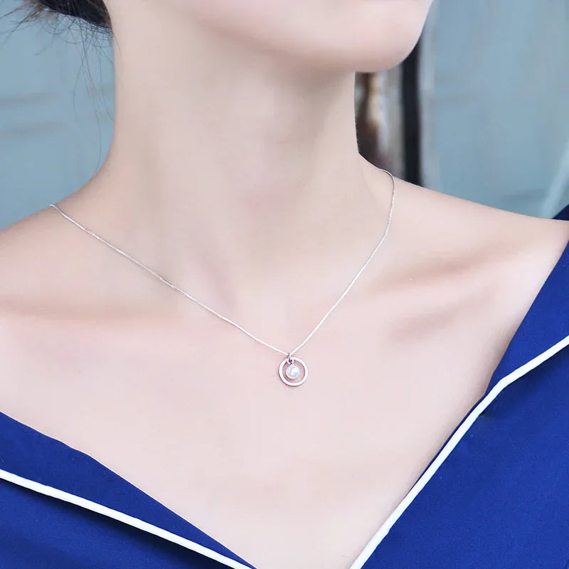 S925 sterling silver circle pearl necklace female Korean simple light bulb clavicle chain short sweet gas 7252 - AURIEVAA