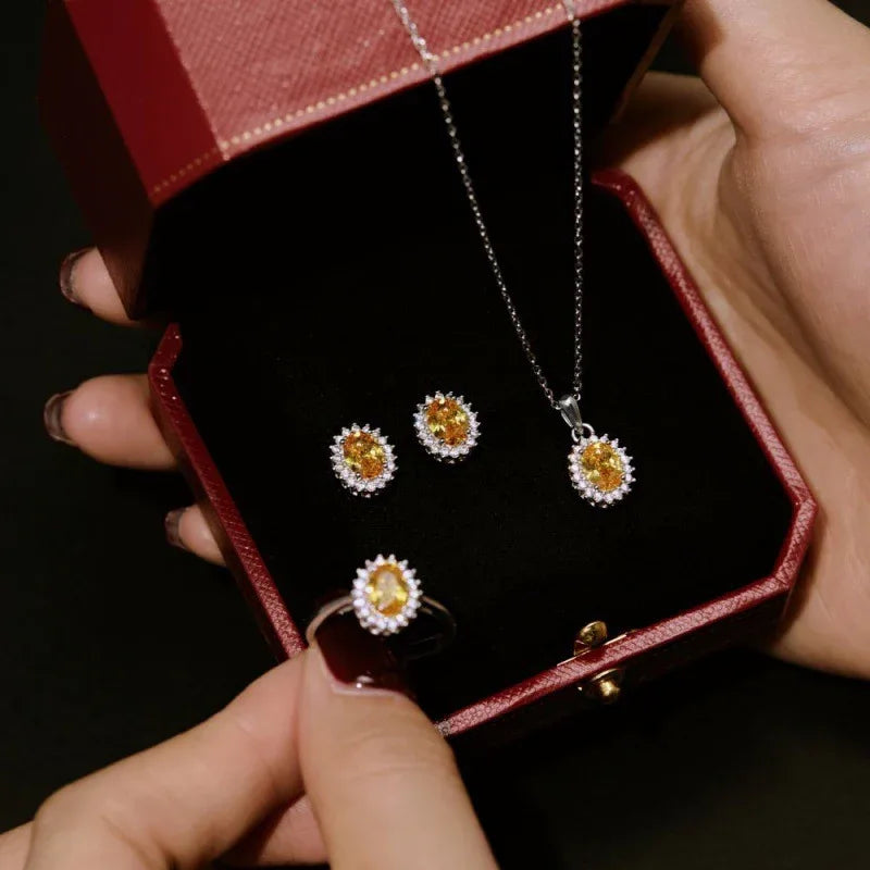 S925 Sterling Silver 5A Zircon Colored Gems Full Diamond Oval - AURIEVAA