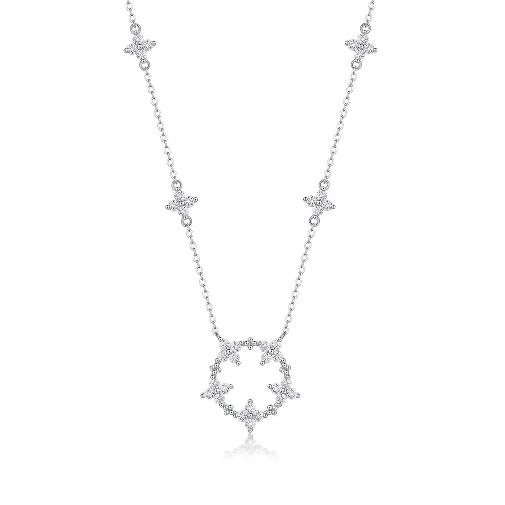 Iris Flower Luxurious Fashion Diamond Pendant Necklace Set With Mosan Diamond Silver Ornaments - AURIEVAA