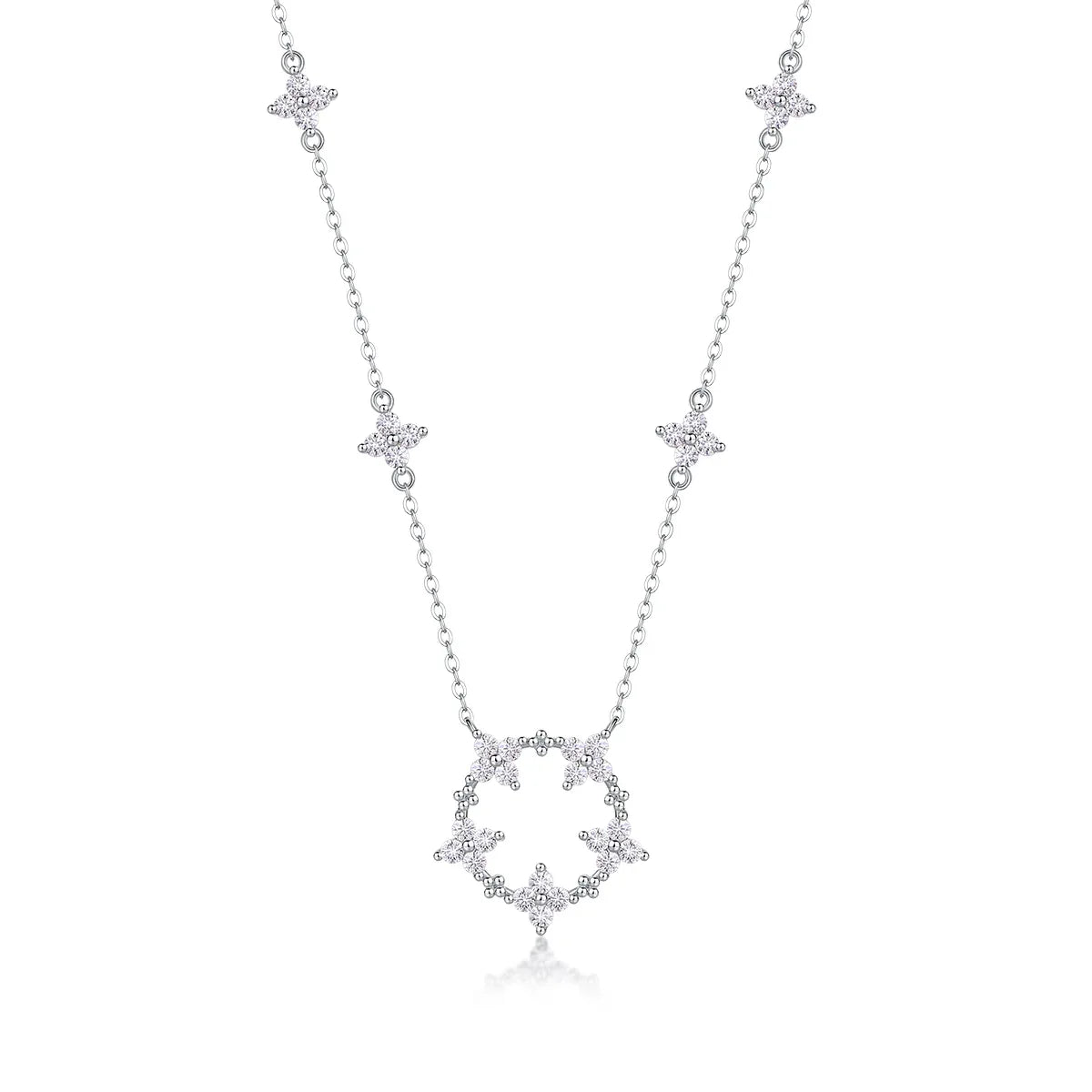 Iris Flower Luxurious Fashion Diamond Pendant Necklace Set With Mosan Diamond Silver Ornaments - AURIEVAA