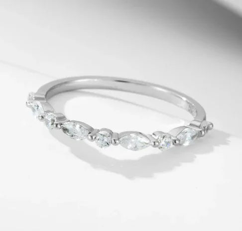 S925 Sterling Silver Super Shiny Ice Flower Cut Zircon Ring Suit - AURIEVAA