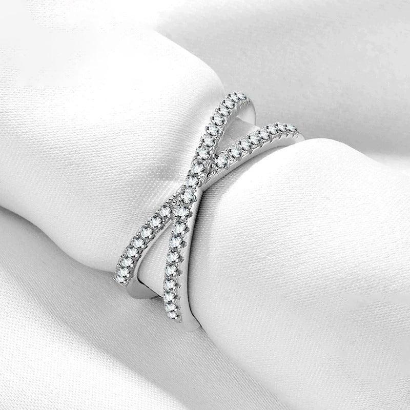 S925 Sterling Silver Female Ring Double Row Diamond Zircon - AURIEVAA