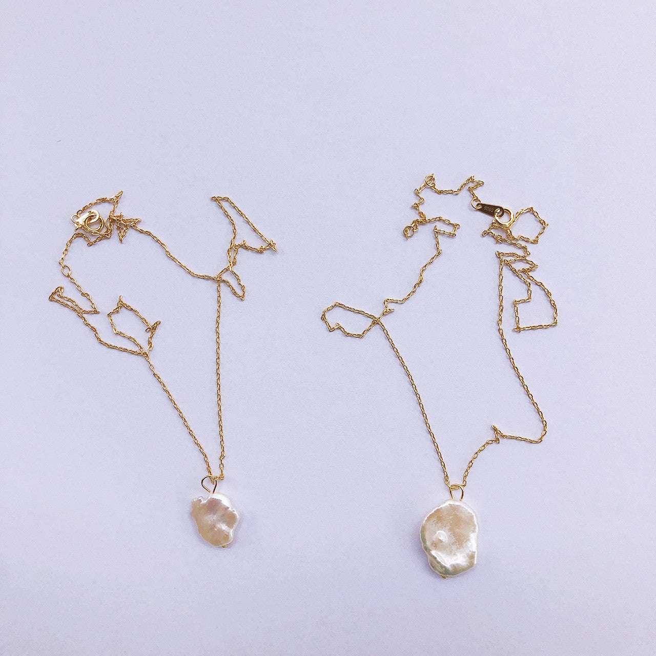 925 Sterling Silver Design Baroque Shaped Pearl Pendant Golden Necklace - AURIEVAA