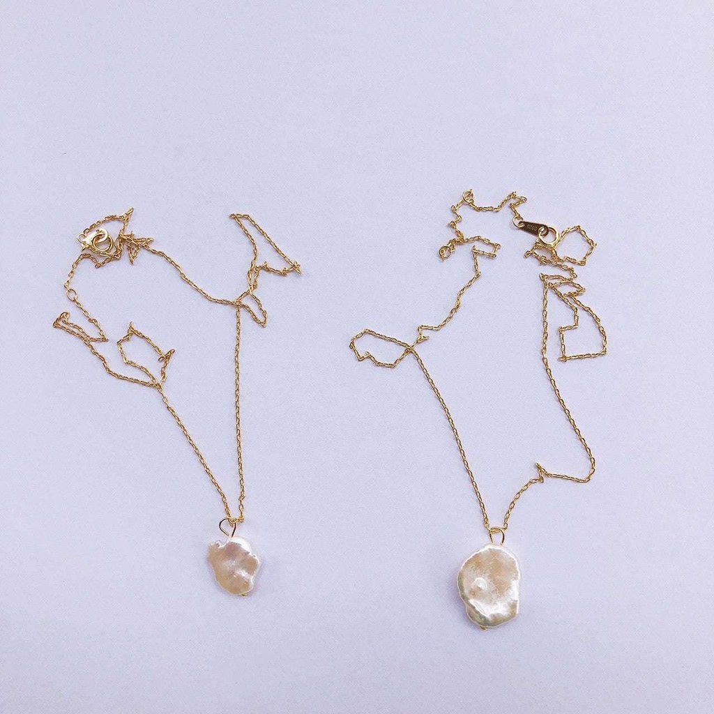 925 Sterling Silver Design Baroque Shaped Pearl Pendant Golden Necklace - AURIEVAA