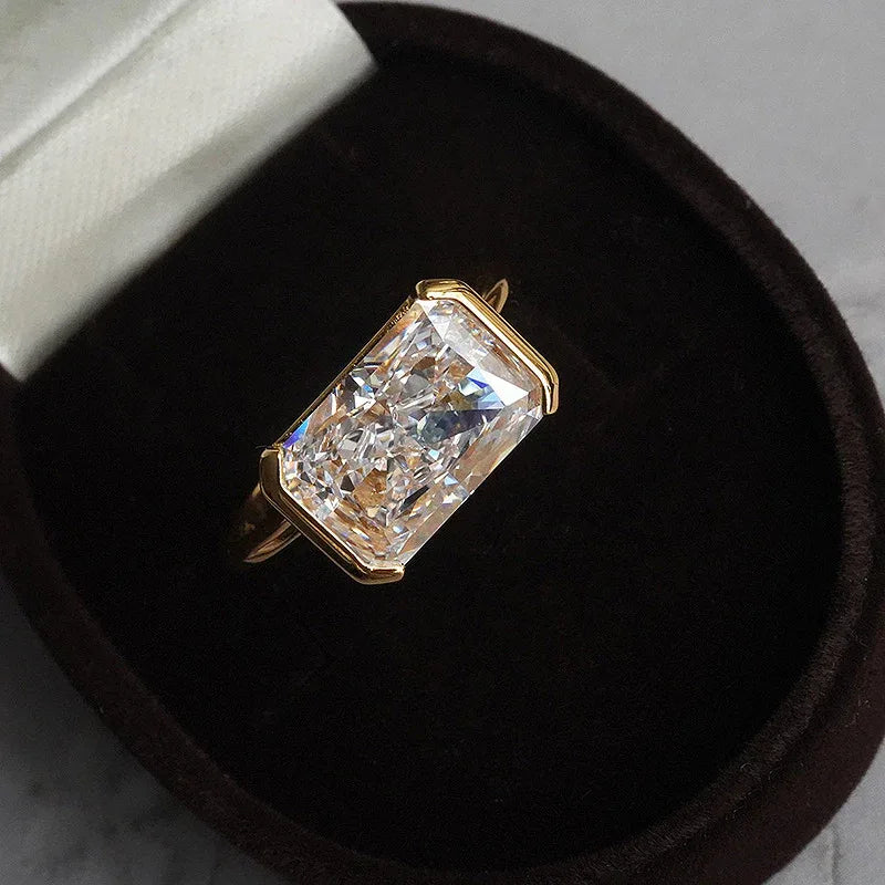 S925 Silver Plated Inlaid 7 11mm Rectangular Ice Flower Cut Ring - AURIEVAA