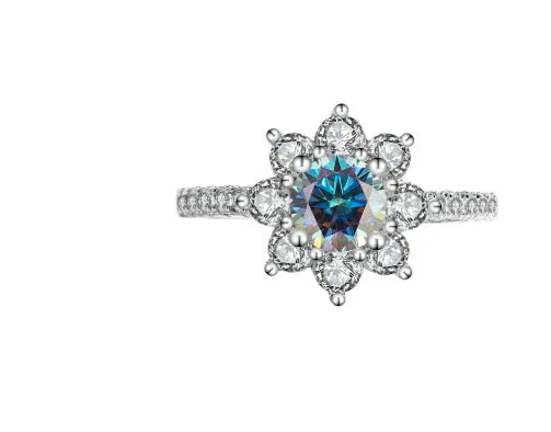 Sterling Silver 925 Moissanite Ring Female Flower Diamond - AURIEVAA