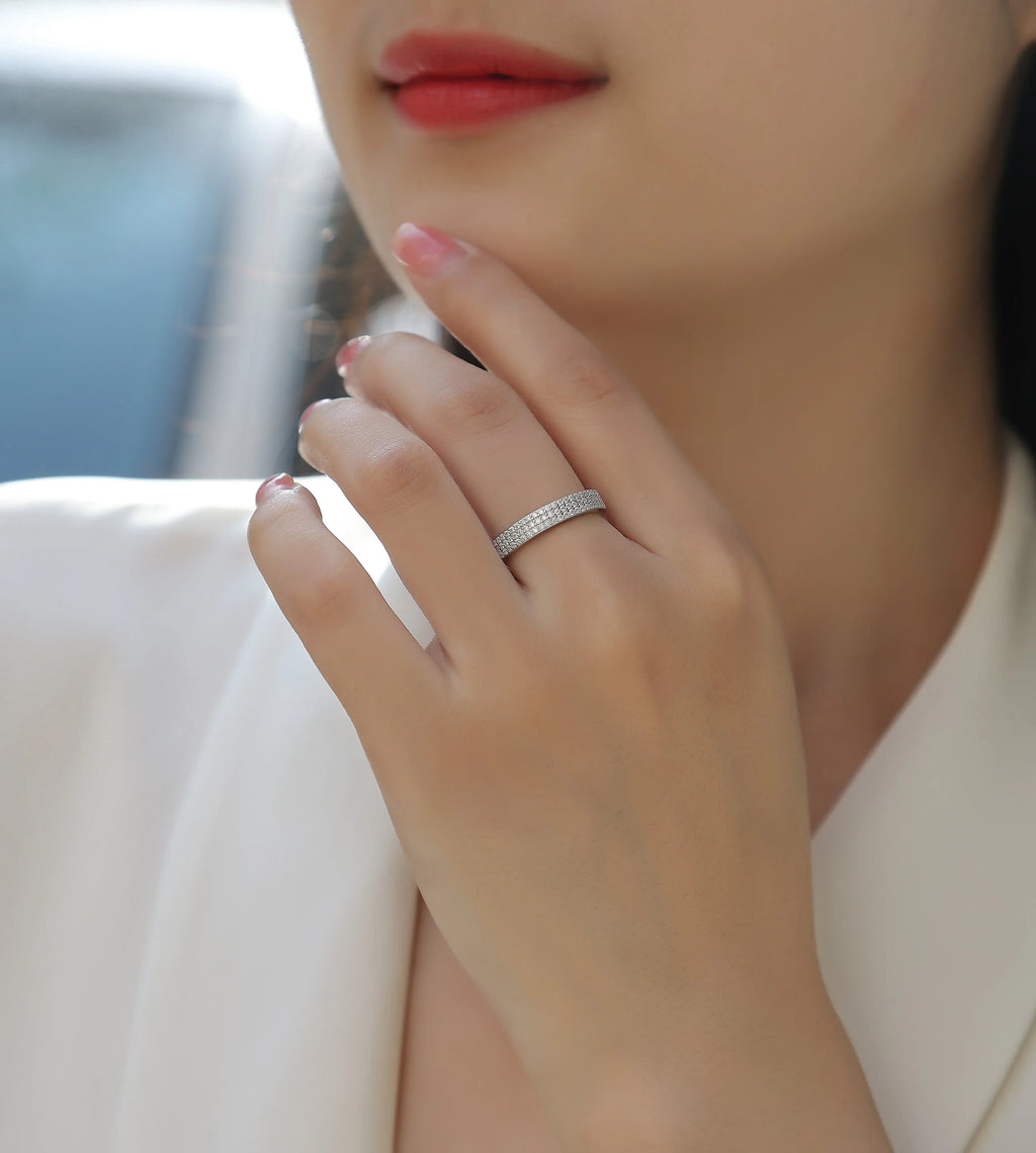 Dancing Gracefully - A Wedding Ring Set With Top-quality Moissanite S925 Silver And Platinum-plated Diamond. The Ring Can Be Tested With A Diamond Pen In Yellow Gold And Rose Gold - AURIEVAA