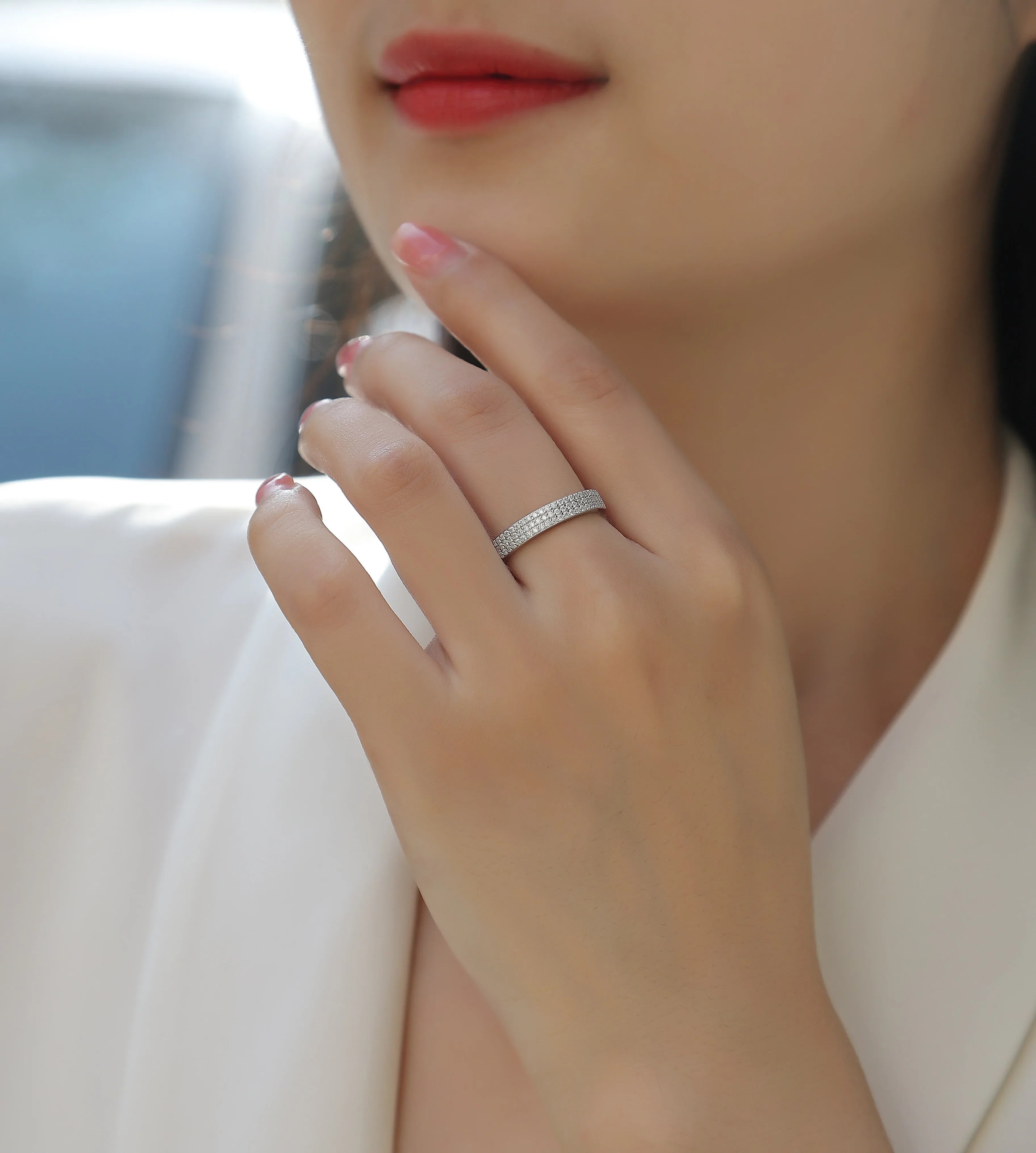 Dancing Gracefully - A Wedding Ring Set With Top-quality Moissanite S925 Silver And Platinum-plated Diamond. The Ring Can Be Tested With A Diamond Pen In Yellow Gold And Rose Gold - AURIEVAA