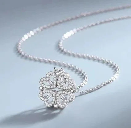 Flower Four Leaf Clower Hearts Necklace - AURIEVAA