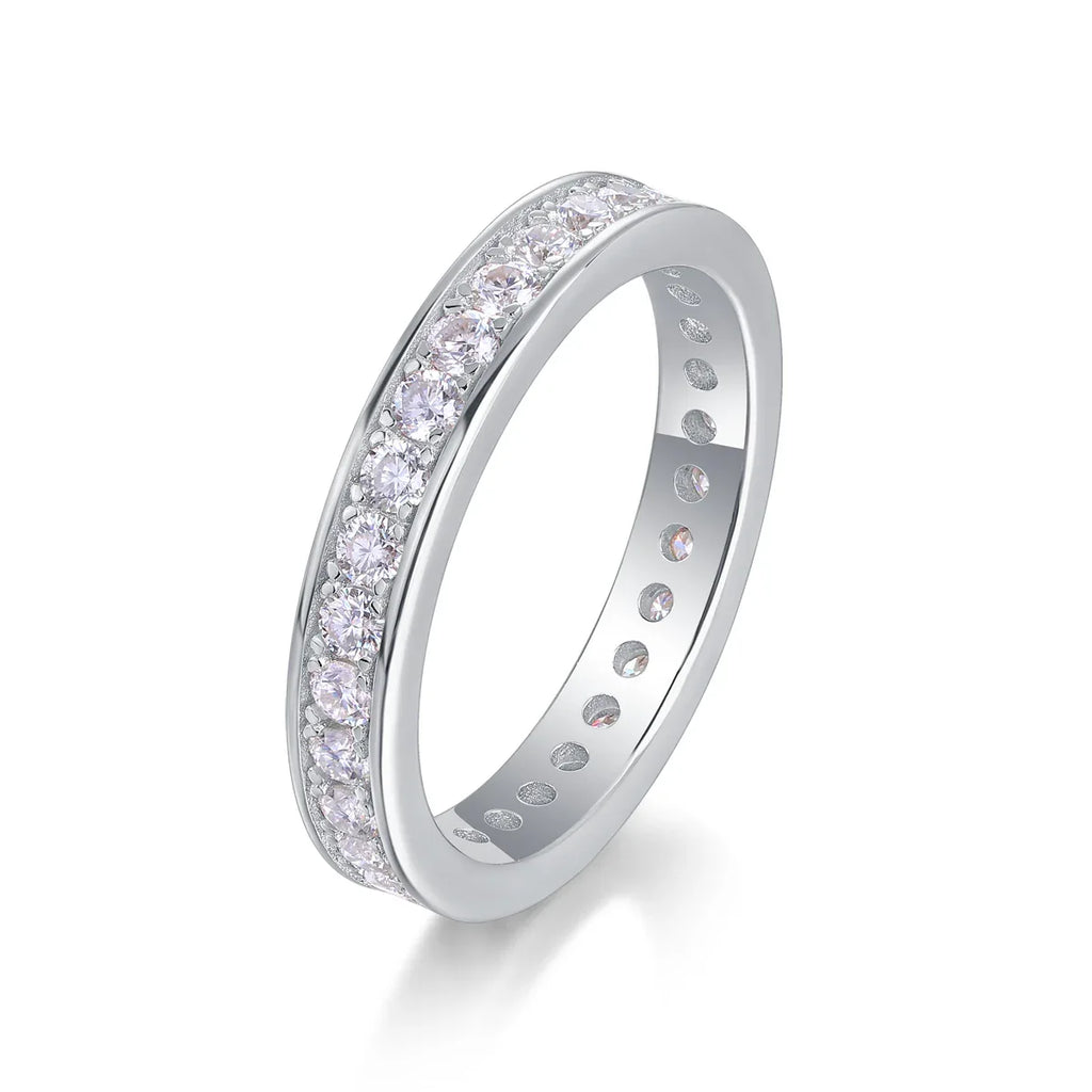 Trajectory - Set With Top-quality Moissanite S925 Silver And Platinum-plated Diamond Wedding Ring, The Ring Can Be Tested With A Diamond Pen In Gold And Rose Gold - AURIEVAA