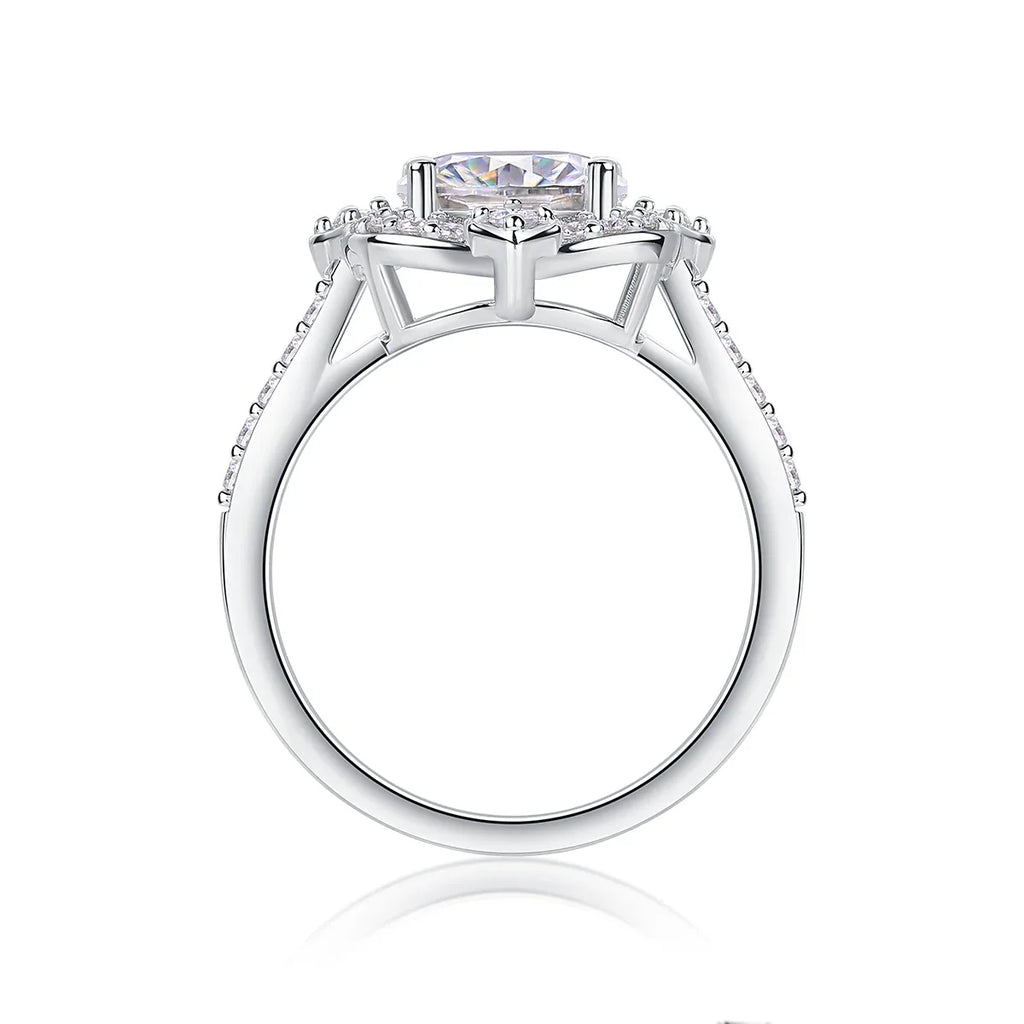Camellia - Set With Top-quality Egg-shaped Moissanite S925 Silver And Platinum-plated Diamond Wedding Ring. The Ring Can Be Inspected With A Diamond Pen - AURIEVAA