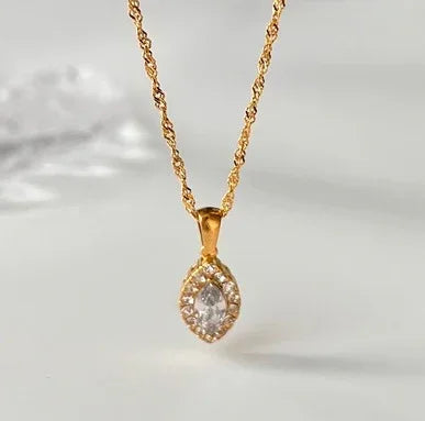 Olive Shaped Horse Eye Zircon Full Drill Titanium Steel Necklace - AURIEVAA