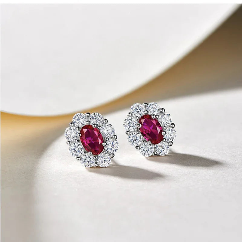 Simulated Ruby Oval Fashion Trendy Temperament Earrings - AURIEVAA
