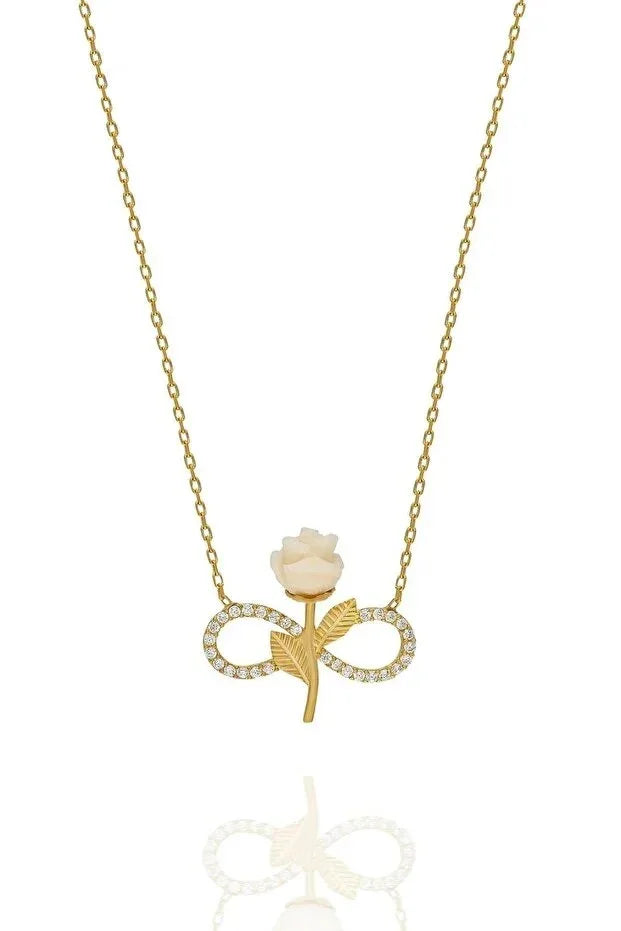 925 Sterling Silver Gold Plated White Rose Infinity Necklace With Zircon Stone - AURIEVAA