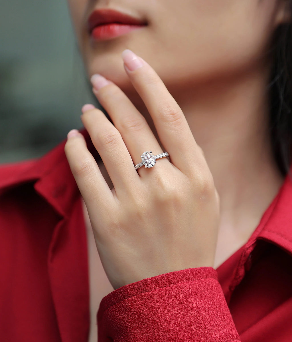 Cinderella - Set With Top-quality Moissanite S925, Silver And Platinum-plated Diamond Wedding Ring. The Ring Can Be Inspected With A Diamond Pen - AURIEVAA