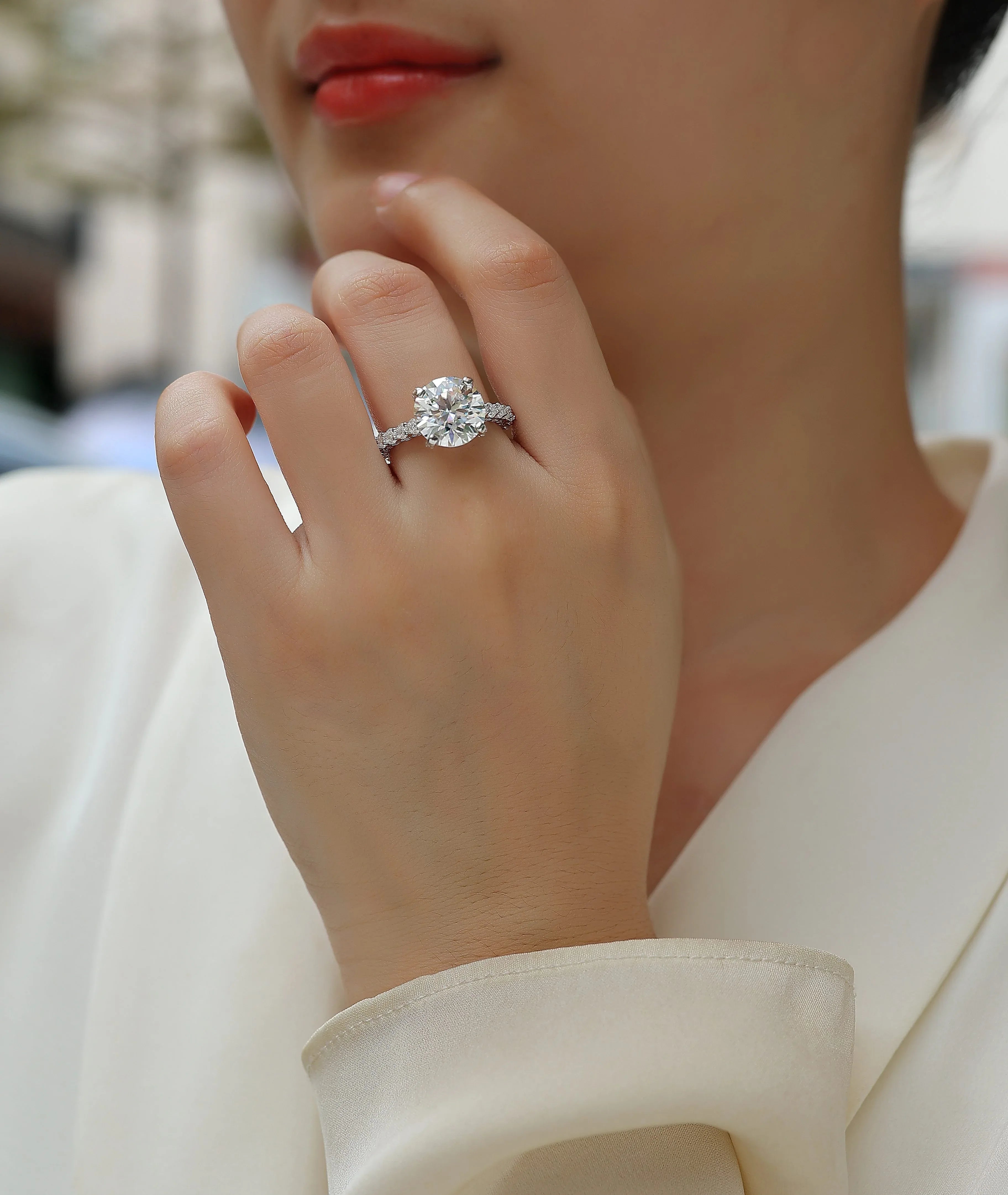 Affectionate And Tender - A 5-carat S925 Silver Diamond Wedding Ring Set With Top-quality Moissanite And Platinum Plating. The Ring Can Be Inspected With A Diamond Pen - AURIEVAA