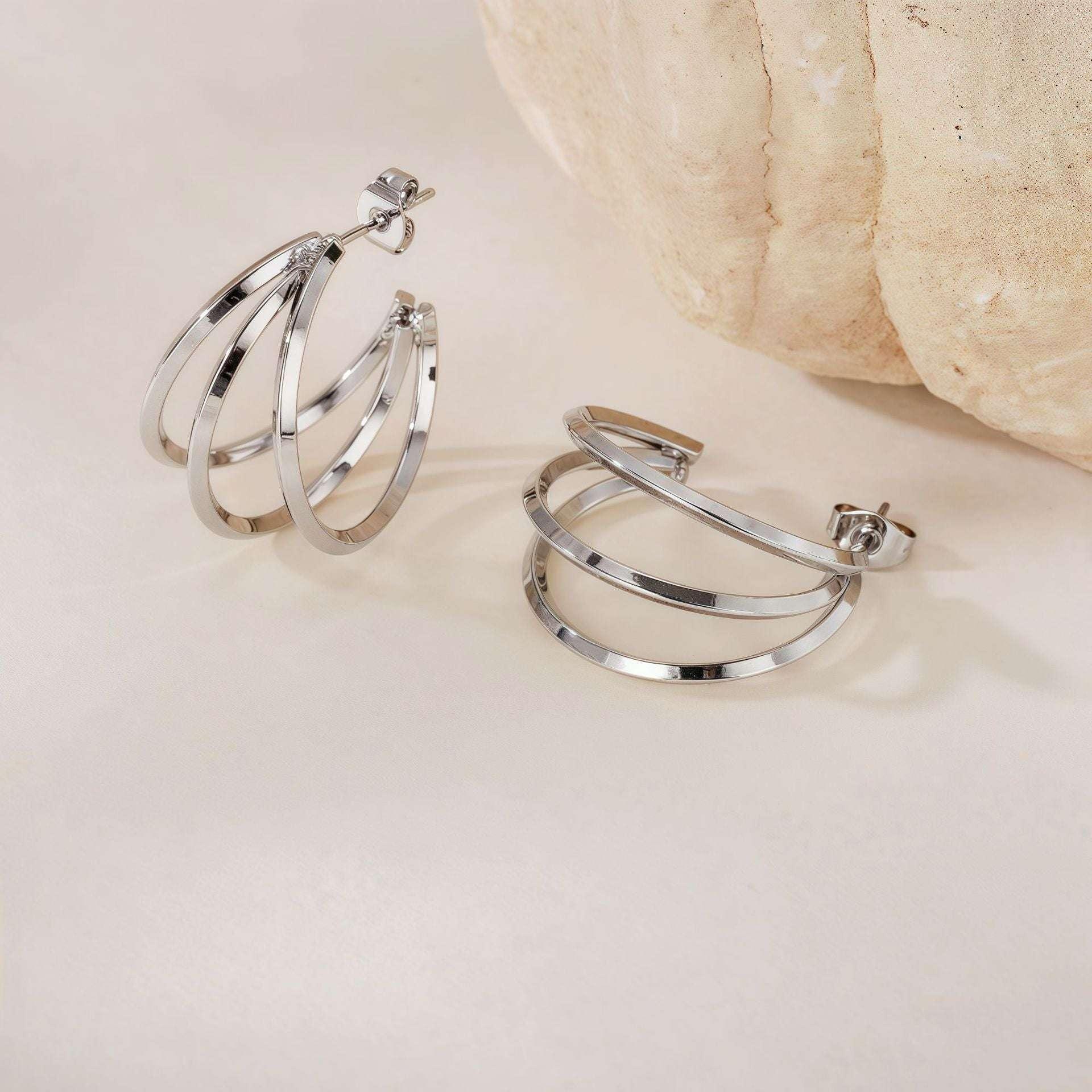 Geometric Line Splicing Earrings Hypoallergenic - AURIEVAA