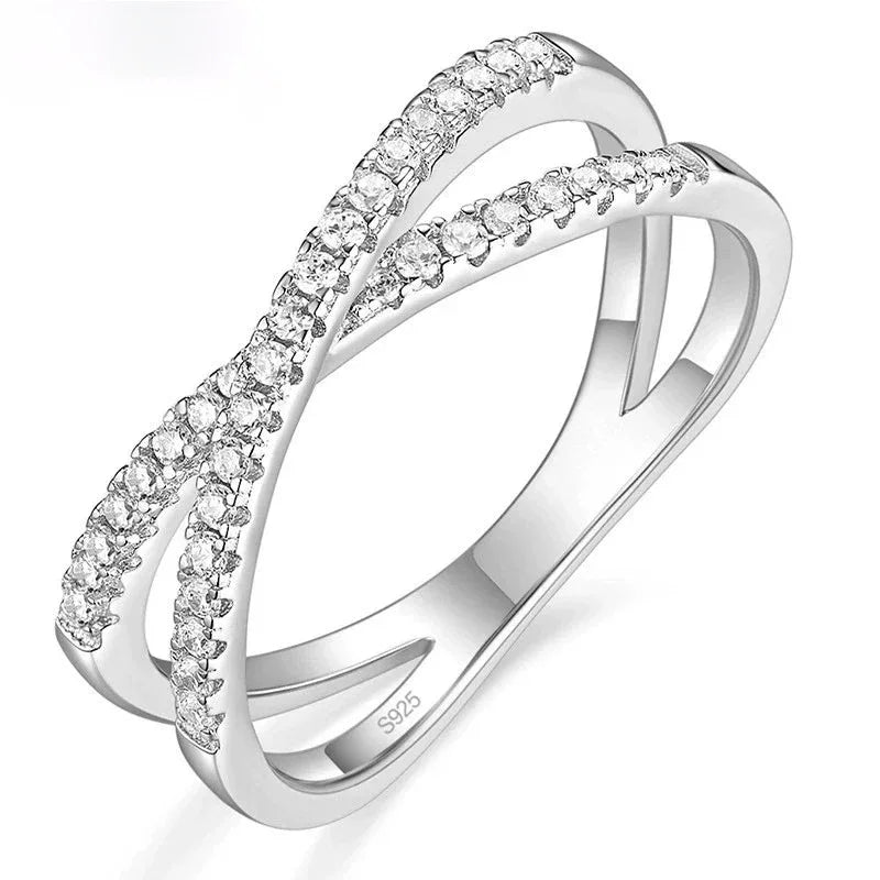 S925 Sterling Silver Female Ring Double Row Diamond Zircon - AURIEVAA