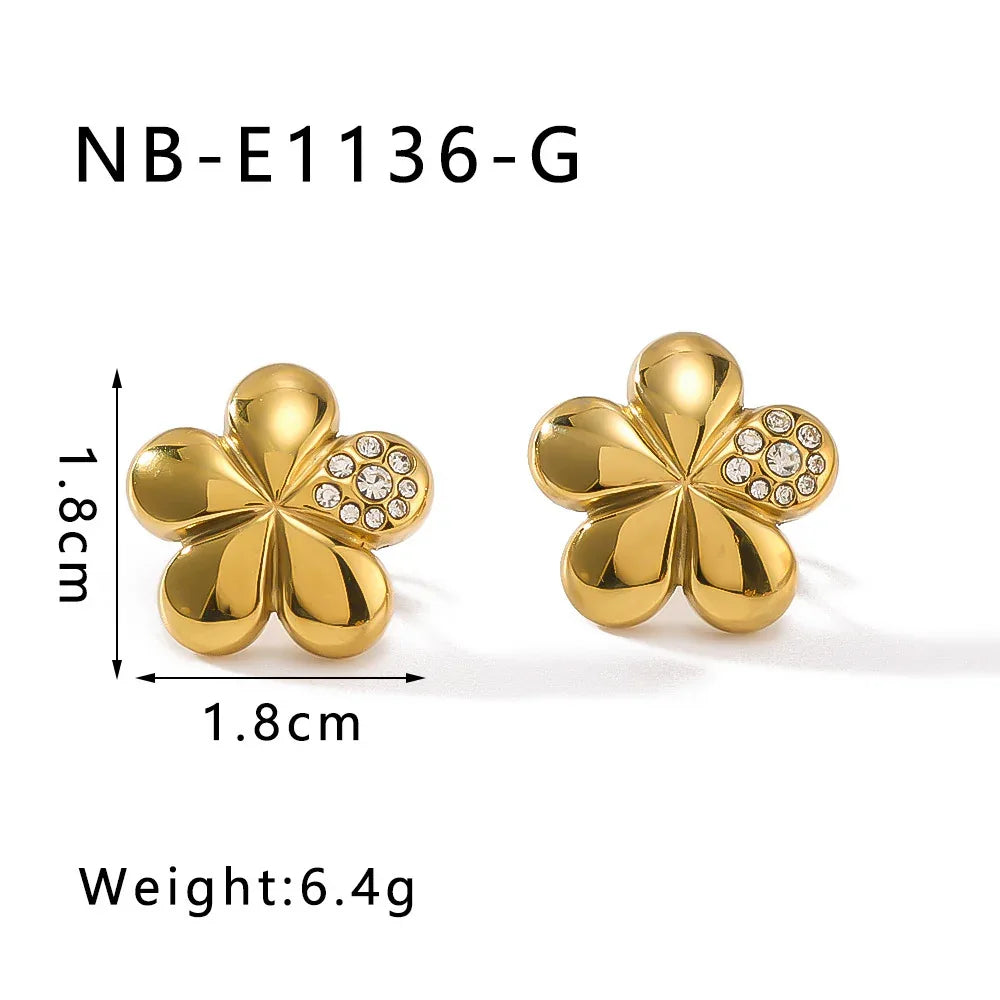 Popular Flower Earrings Inlaid With Diamond Stainless Steel - AURIEVAA