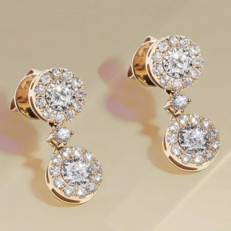 Women's Metal Diamond Round Zircon Stud Earrings - AURIEVAA