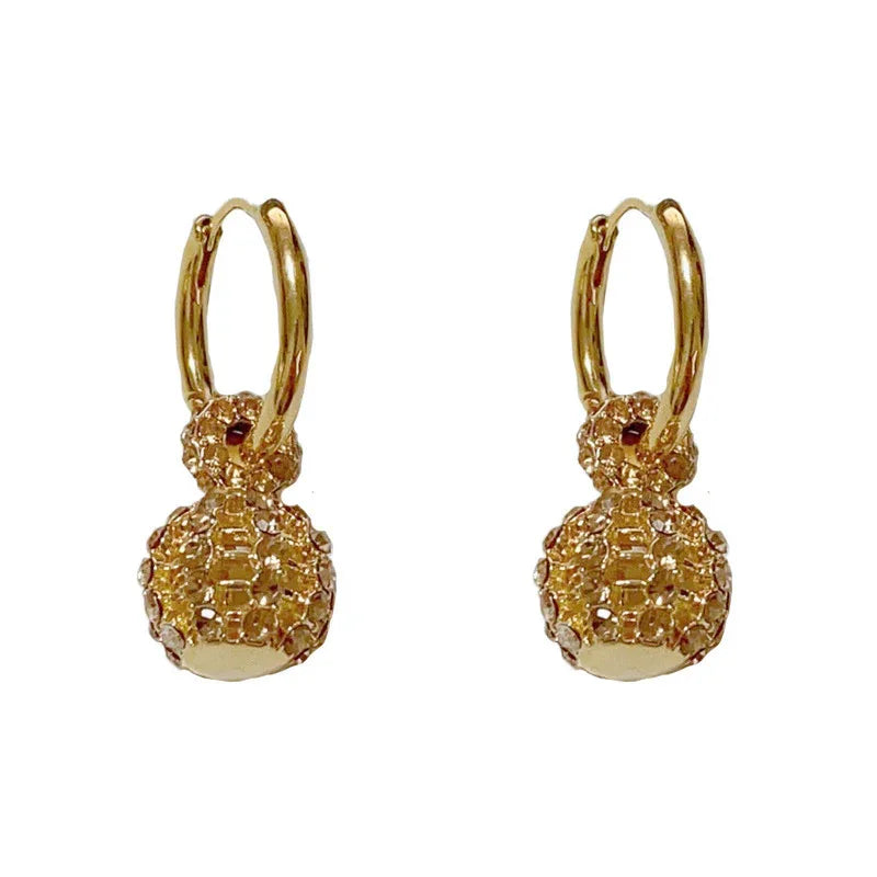 Coffee Color Full Diamond Hollow Ball Ball Ear Clip - AURIEVAA