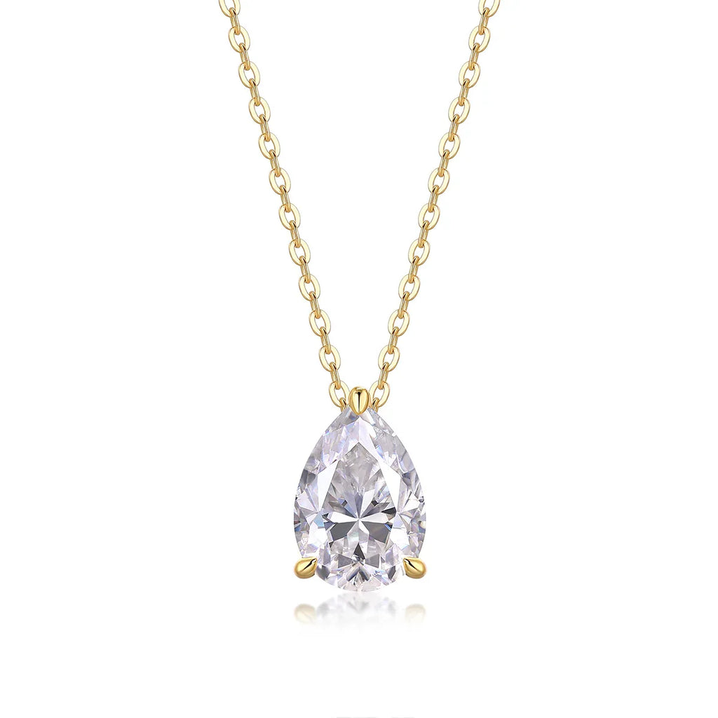Under The Moon - A Fashionable And Trendy Diamond Pendant Necklace Set With Pear-shaped Moissanite S925 Sterling Silver And Gold Plating - AURIEVAA