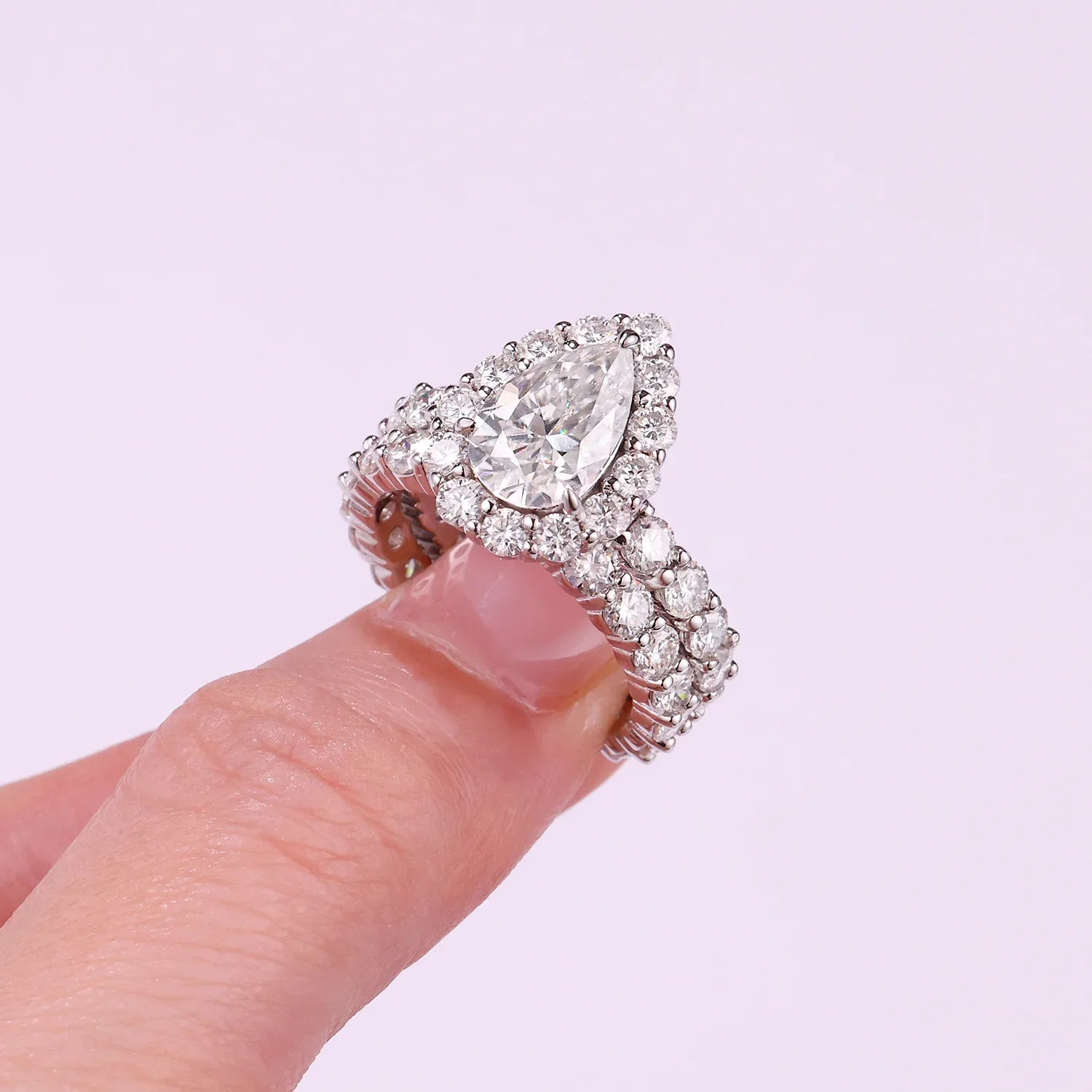 Love Ring - Set With Top-quality Pear-shaped Moissanite S925, Silver And Platinum-plated Diamond Wedding Ring. The Ring Can Be Inspected With A Diamond Pen - AURIEVAA