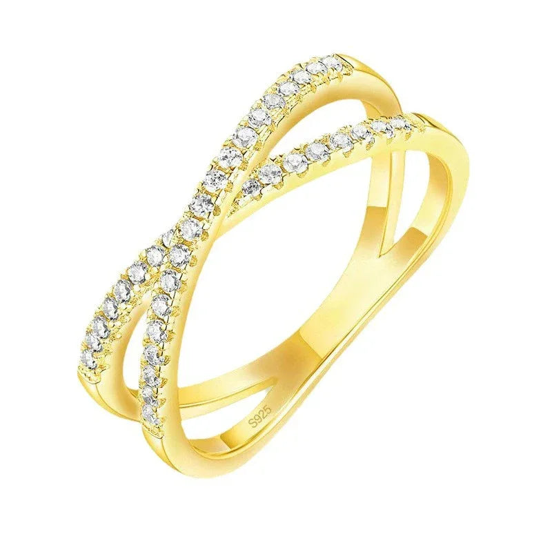 S925 Sterling Silver Female Ring Double Row Diamond Zircon - AURIEVAA