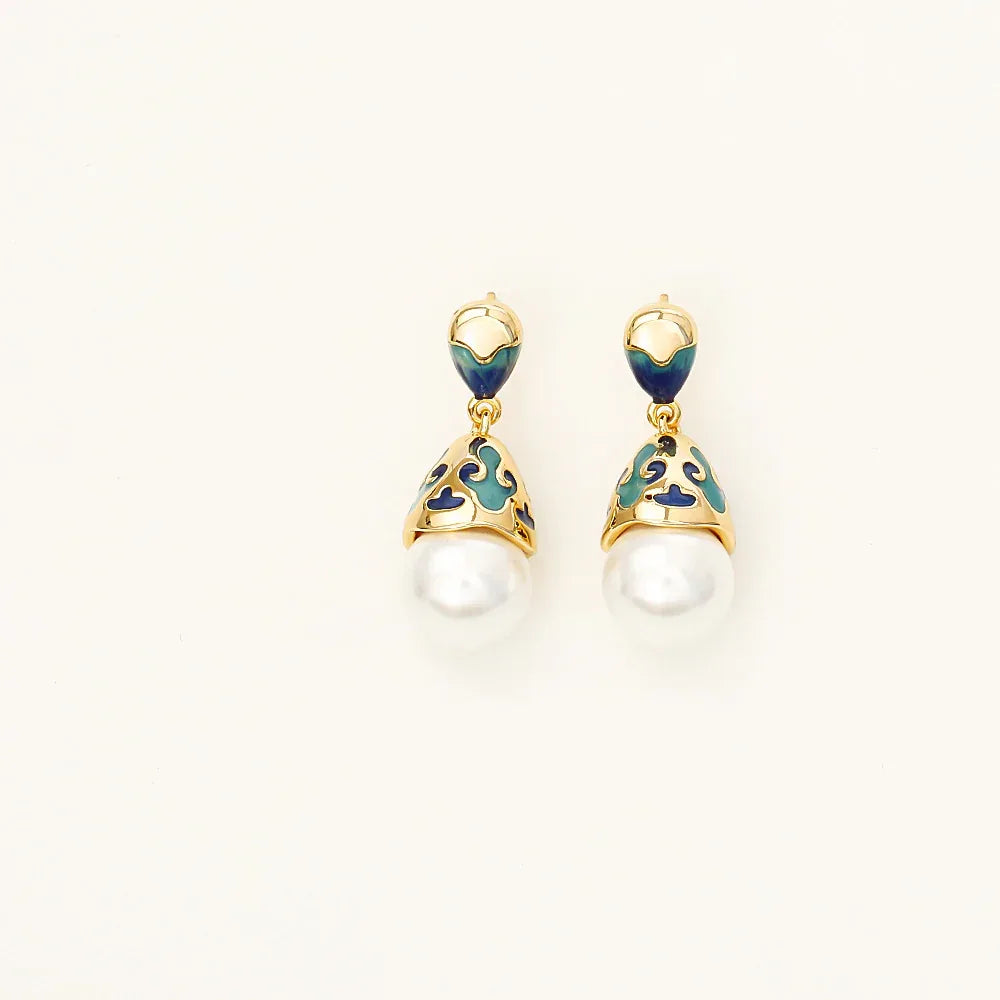 Enamel Pearl Stud Earrings High-end Fashion Elegant - AURIEVAA