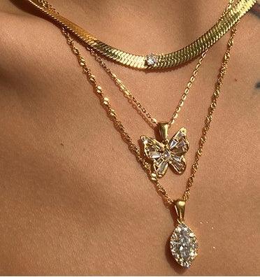 Olive Shaped Horse Eye Zircon Full Drill Titanium Steel Necklace - AURIEVAA