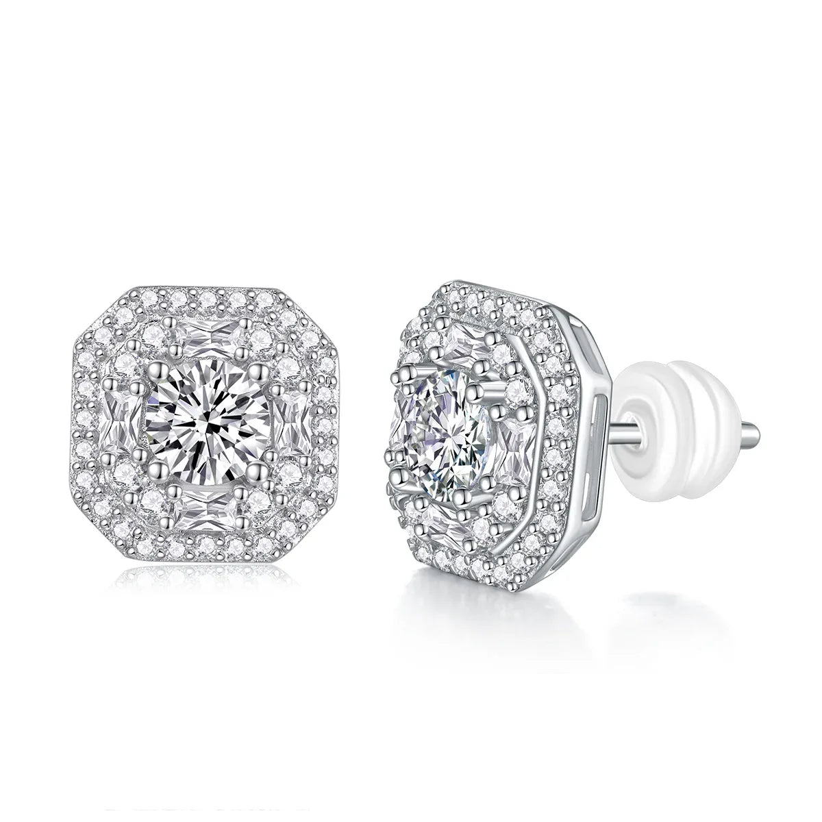 Large Diamond Set With Moissanite Silver Earrings Luxury Fashion Diamond Stud Earrings - AURIEVAA
