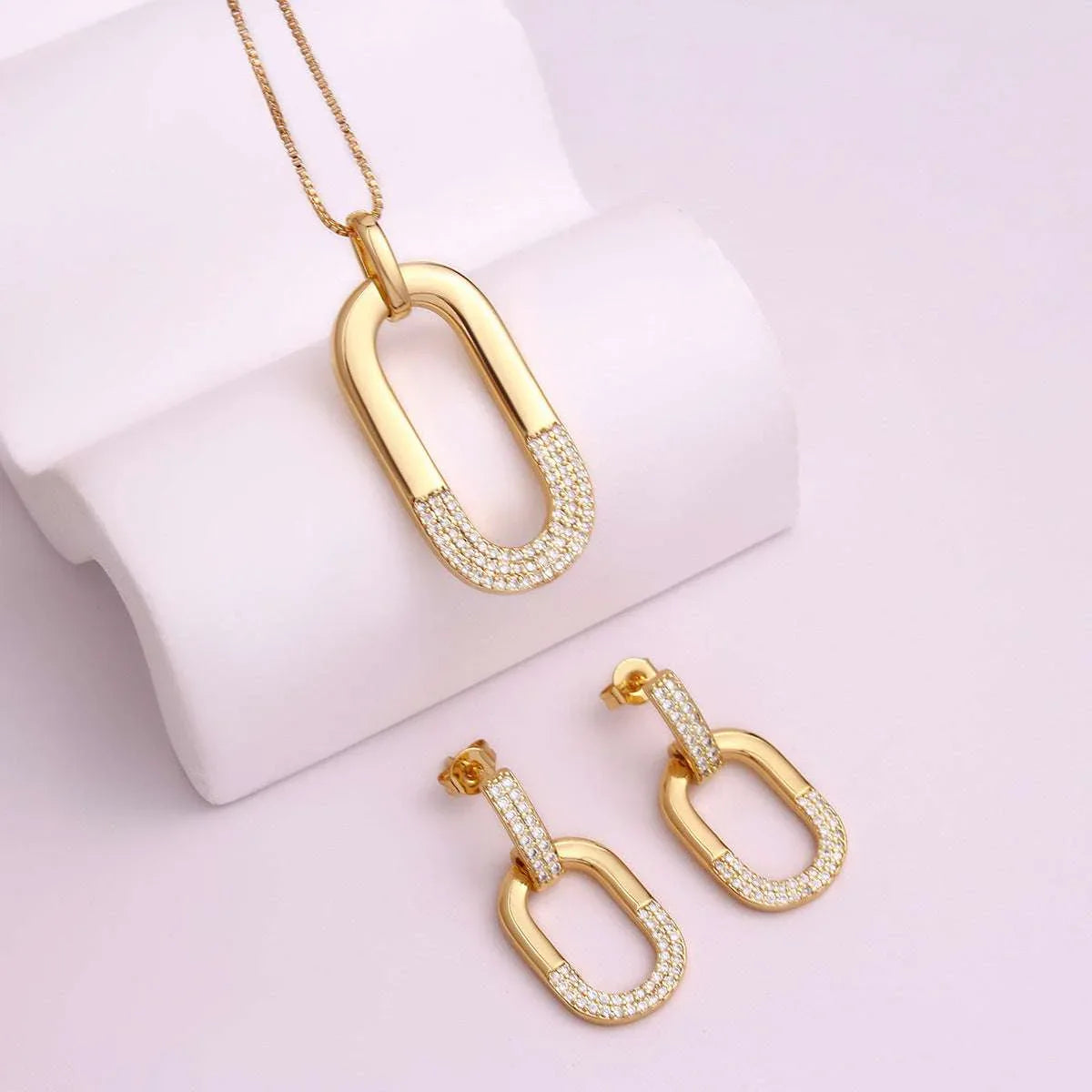 Oval Inlaid Zircon Ear Stud Necklace Female - AURIEVAA