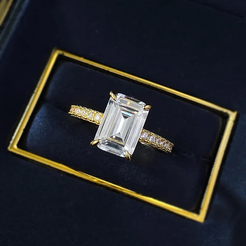 S925 Silver High Carbon Rhinestone Ring Rectangular - AURIEVAA