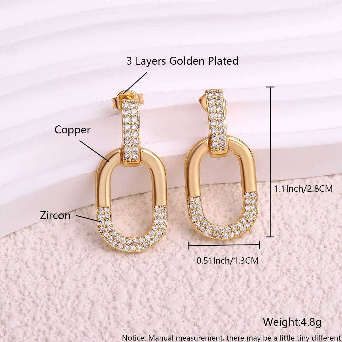 Oval Inlaid Zircon Ear Stud Necklace Female - AURIEVAA