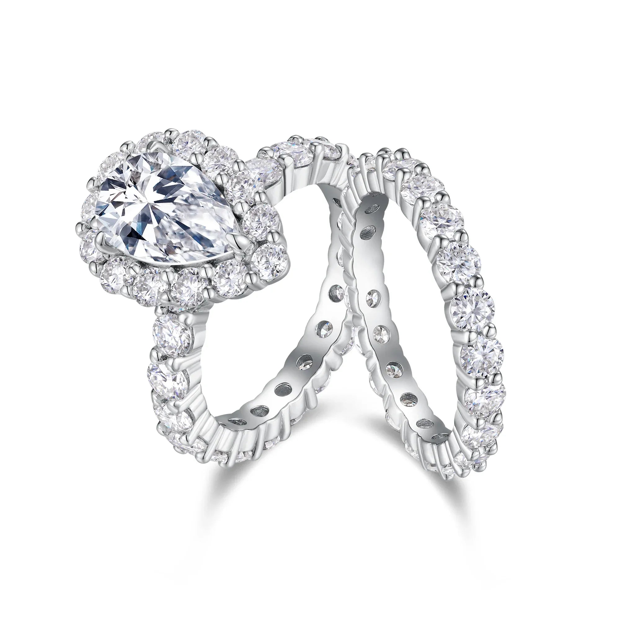 Love Ring - Set With Top-quality Pear-shaped Moissanite S925, Silver And Platinum-plated Diamond Wedding Ring. The Ring Can Be Inspected With A Diamond Pen - AURIEVAA