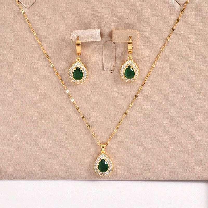 Retro Hong Kong Style Jade White Suit Necklace Earrings All-match Jewelry - AURIEVAA