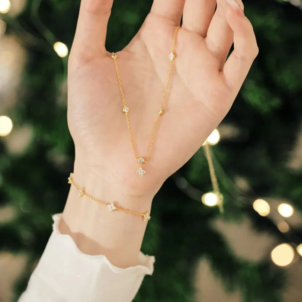 S925 Sterling Silver Necklace Bracelet Female Starry Design Zircon - AURIEVAA