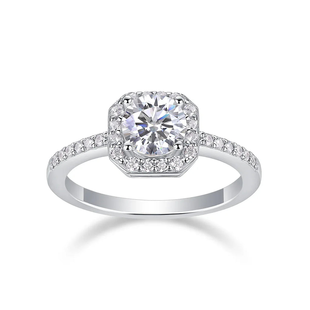 A Wonderful Connection - A Wedding Ring Set With 1-carat Top-quality Moissanite S925 Silver And Platinum-plated Diamond. The Ring Can Be Tested With A Diamond Pen - AURIEVAA