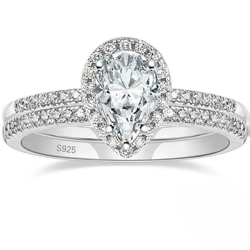 S925 Inlaid Water Drop Pear-shaped Zircon Women's Ring - AURIEVAA
