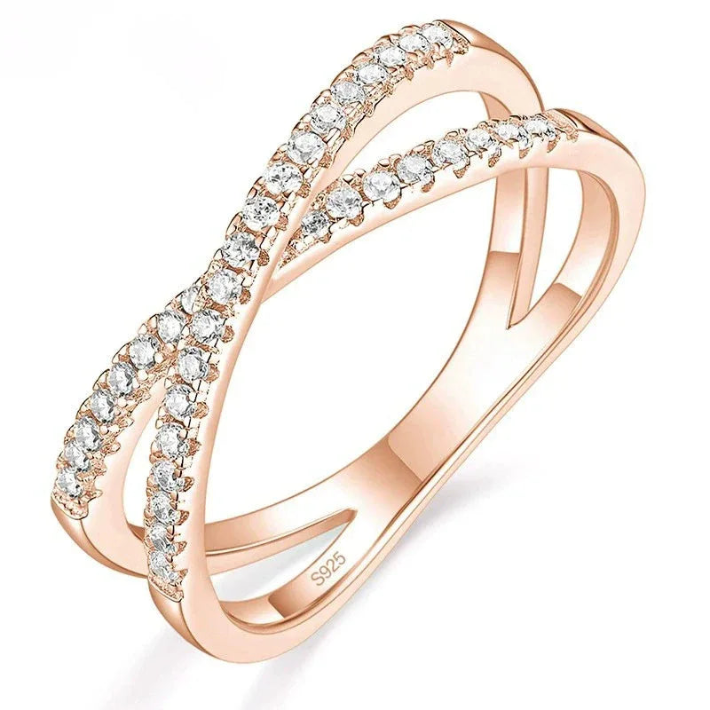 S925 Sterling Silver Female Ring Double Row Diamond Zircon - AURIEVAA