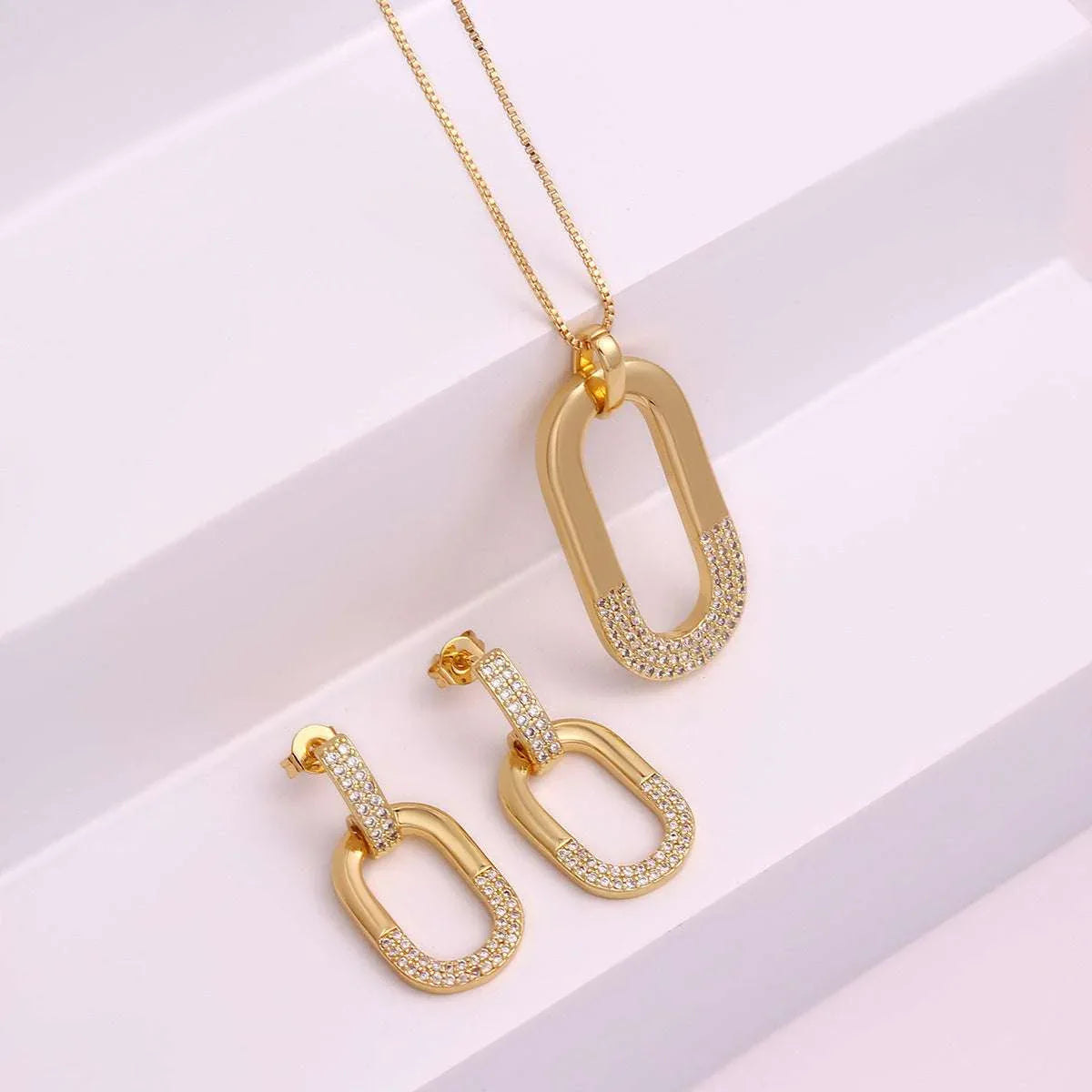 Oval Inlaid Zircon Ear Stud Necklace Female - AURIEVAA