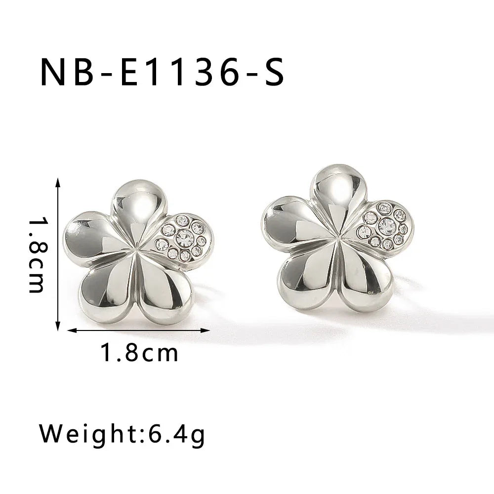 Popular Flower Earrings Inlaid With Diamond Stainless Steel - AURIEVAA