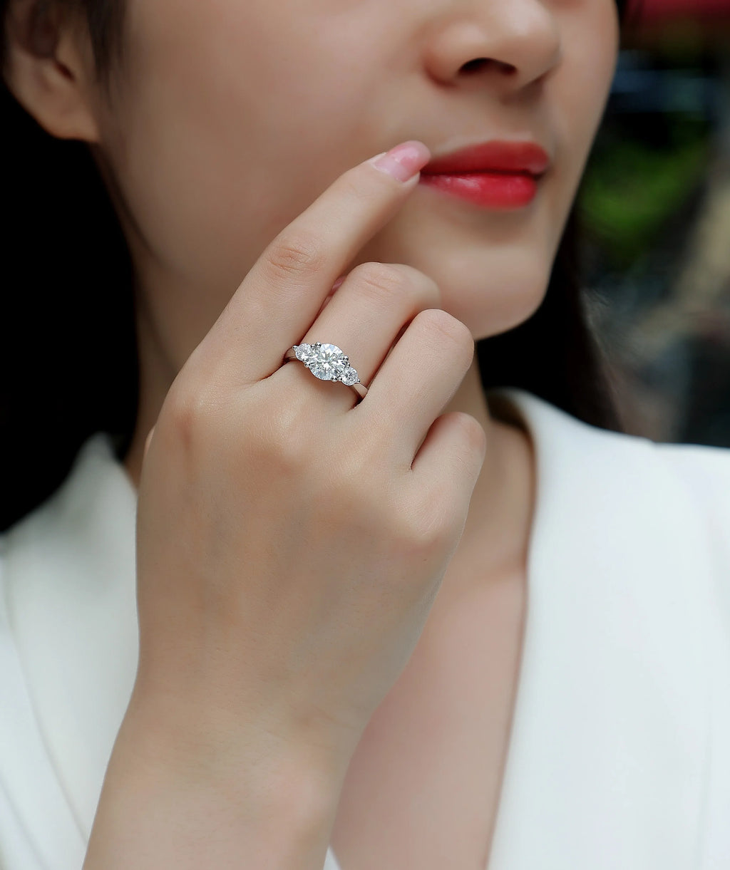 Three Reincarnations - A Wedding Ring Set With 2-carat Top-quality Moissanite S925 Silver And Gold-plated Diamond. The Ring Can Be Tested With A Diamond Pen - AURIEVAA