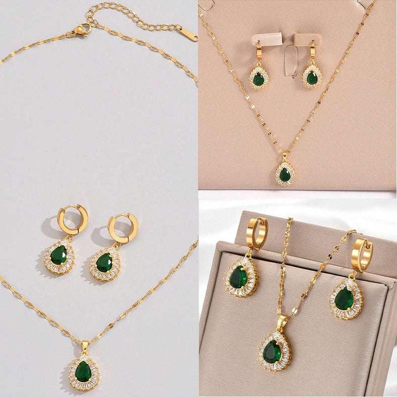 Retro Hong Kong Style Jade White Suit Necklace Earrings All-match Jewelry - AURIEVAA