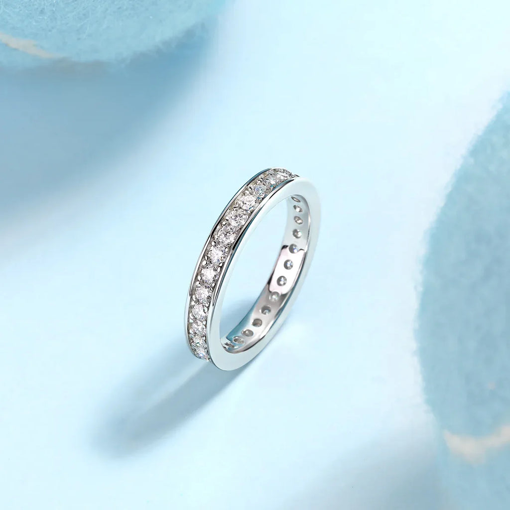 Trajectory - Set With Top-quality Moissanite S925 Silver And Platinum-plated Diamond Wedding Ring, The Ring Can Be Tested With A Diamond Pen In Gold And Rose Gold - AURIEVAA