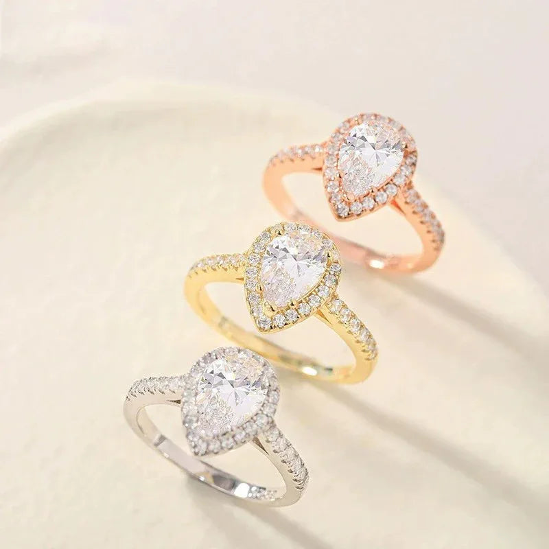 S925 Inlaid Water Drop Pear-shaped Zircon Women's Ring - AURIEVAA