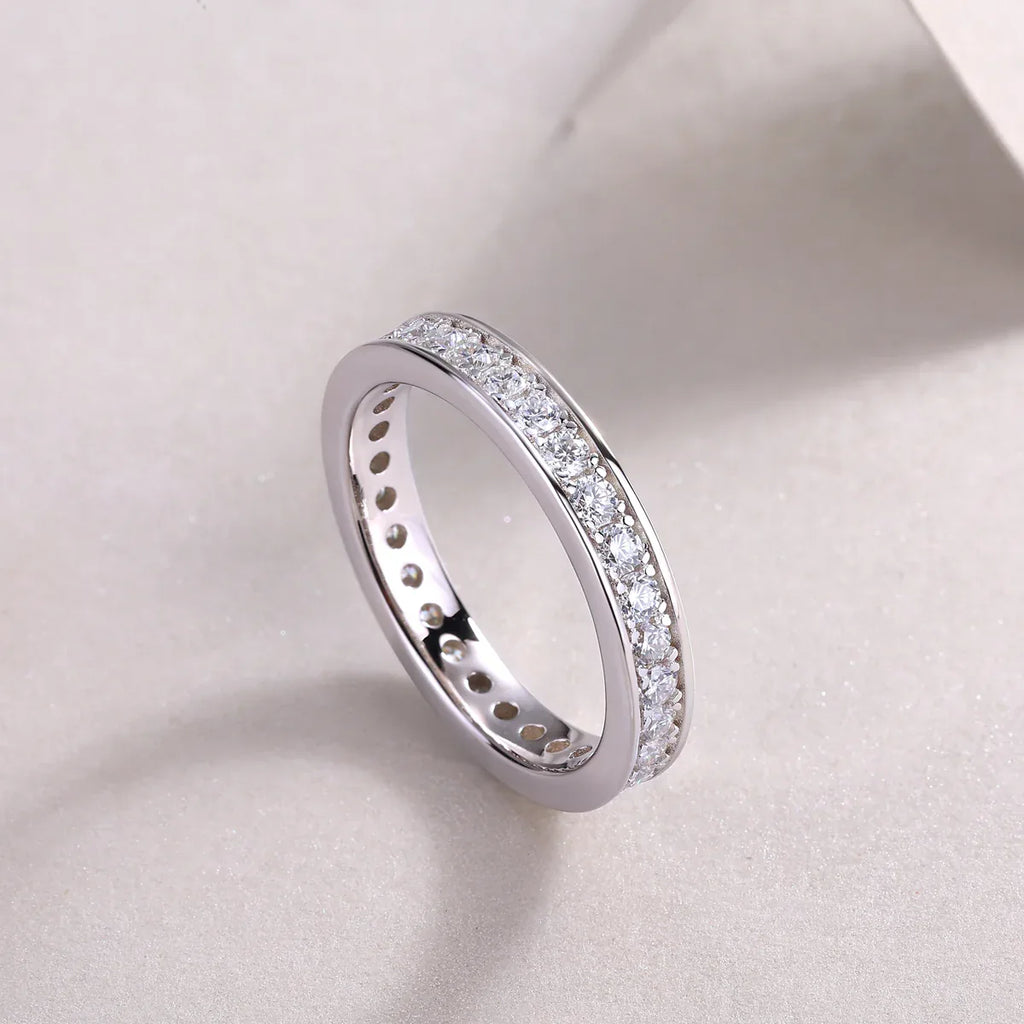 Trajectory - Set With Top-quality Moissanite S925 Silver And Platinum-plated Diamond Wedding Ring, The Ring Can Be Tested With A Diamond Pen In Gold And Rose Gold - AURIEVAA