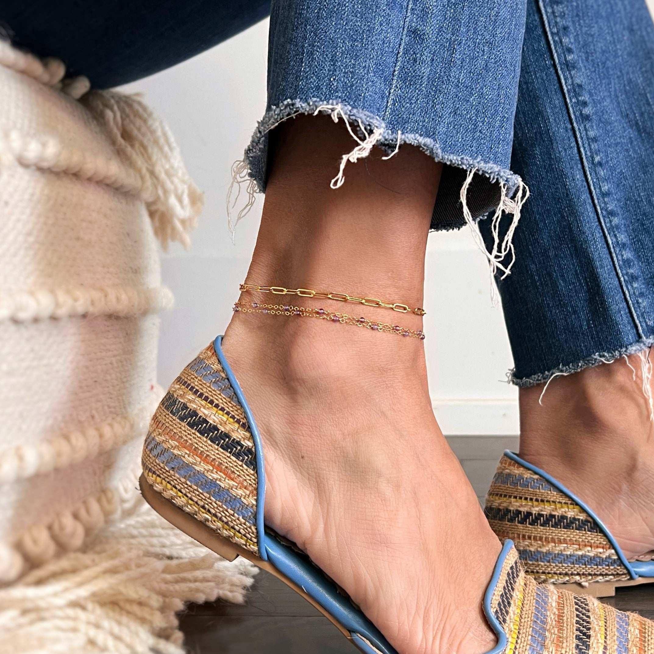 Amethyst Layered Anklet - AURIEVAA