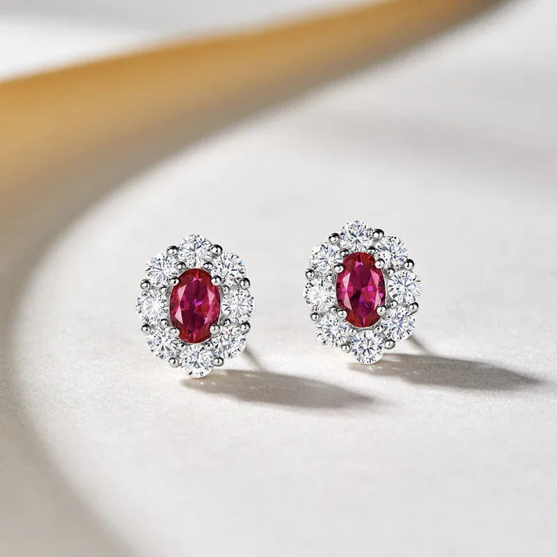 Simulated Ruby Oval Fashion Trendy Temperament Earrings - AURIEVAA