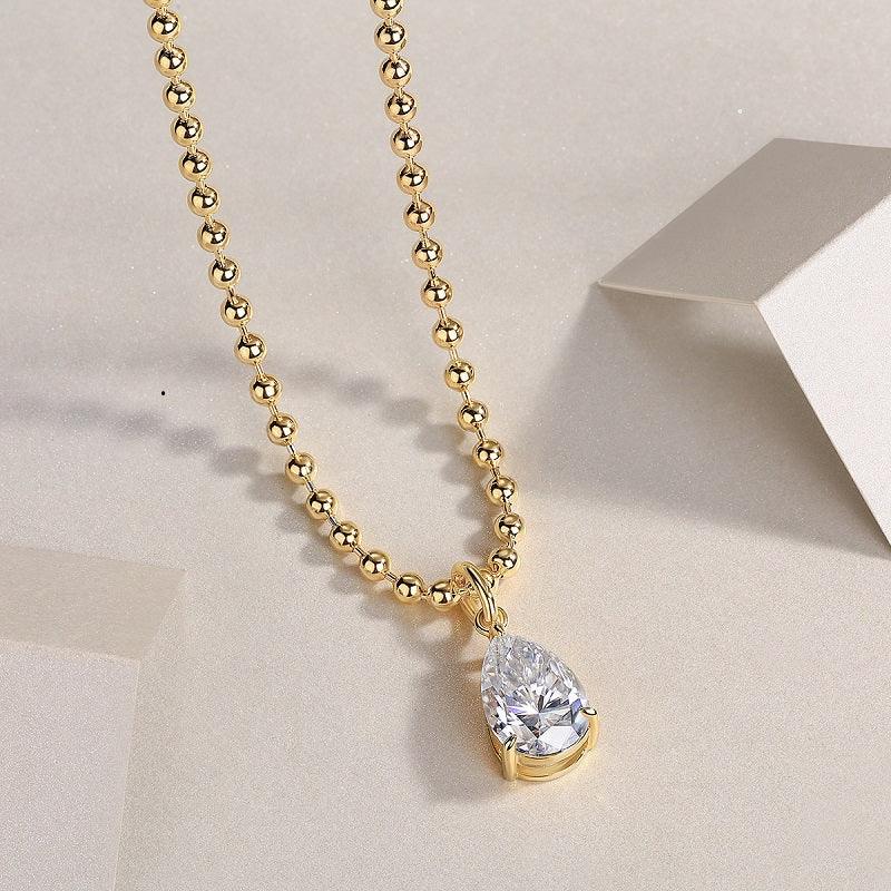 Wish Light - A Fashionable And Trendy Diamond Jewelry Necklace Pendant Set With Pear-shaped Moissanite S925 Sterling Silver And Gold Plating - AURIEVAA